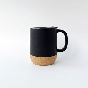 แก้วเซรามิกก้นไม้ก๊อกพร้อมฝาปิด สีพื้น ดำและขาว ชุดแก้วสำนักงาน ของขวัญ ขนาดเดียว - Product Image 2