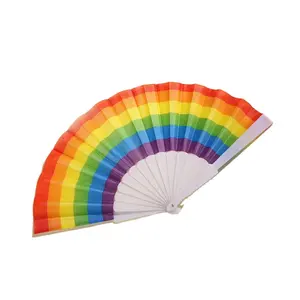Werks druck Benutzer definierte Hochwertige Regenbogen Gay Pride Hand Bambus Falt fächer