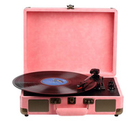 Tourne-disque portable avec haut-parleurs intégrés et organiseur en cuir pour disques vinyles