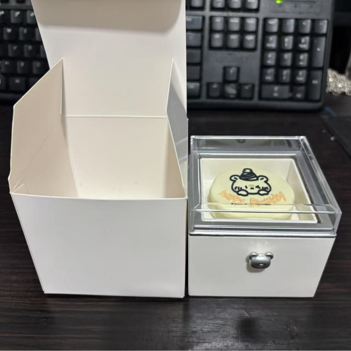 [Silver] Bear Cake Ring Box (with candles)