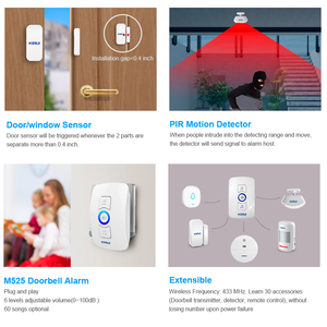 Kerui CHUÔNG CỬA 60 bài hát tùy chọn 500ft cửa chào mừng <span class=keywords><strong>Chime</strong></span> cửa PIR cảm biến chuyển động an ninh không dây Home an ninh Hệ thống báo động - Product Image 6