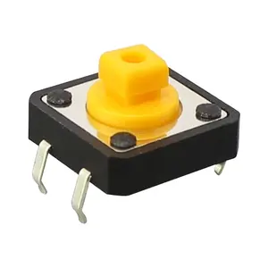 DaierTek 12X12mm 4 Pin Push Button Tact Switch with Square Button Black / Yellow Micro Tactile Switch with Fixed Point