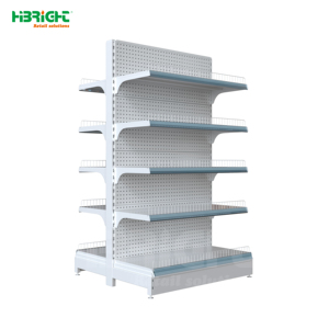 Estante principal de góndola de una sola cara con acabado de madera, estructura de metal negro, 5 niveles, estante de exhibición de melamina para supermercado, minimercado - Product Image 4