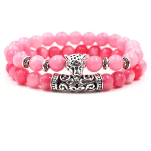 Buddha Schädel Pfote Lion Helm Leopard Hand Drachen Eule Perlen Natürliche Stein Gebet Rosa Perlen Armband Set für Frauen Männer pulseras