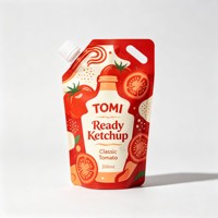 Pochettes souples personnalisées réutilisables en plastique transparent avec bec verseur pour ketchup et sauce tomate, emballage stand-up avec bouchon 200ml, vente en gros