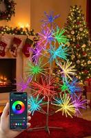 Arbre lumineux LED intelligent en forme de feux d'artifice, nouvel arbre de Noël artificiel, contrôle sans fil, intensité réglable, tension universelle pour les fêtes en extérieur