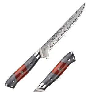 Özel katılaşmış ahşap ve kırmızı reçine kolu şam çelik kemik fileto bıçağı