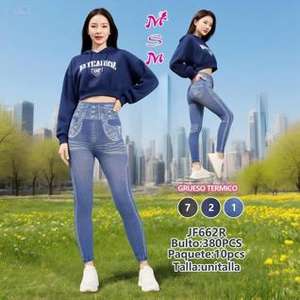 JF662R Jeans de mezclilla ajustados de cintura alta para mujer, estilo casual, lavado a la piedra, azul, tipo fit. - Product Image 3