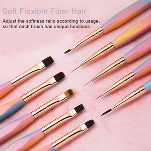 Pinceau à ongles en plastique avec manche dégradé arc-en-ciel, style japonais, pour gel 3D, liner français, peinture, manucure, salon de beauté - Product Image 2