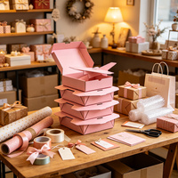 Boîte d'emballage rose avec logo personnalisé, petit carton ondulé, boîte en papier multicolore pour vêtements, bijoux et emballages cadeaux