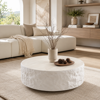 Table basse ronde en fibre de verre, aspect pierre naturelle Wabi Sabi, meubles de salon