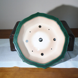 Pot à bonsaï en céramique octogonal, vert, émaillé, fait main, style japonais, pour plantes d'intérieur - Product Image 2