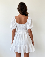 Robe Courte Décontractée pour Femme à Col Carré, Manches Courtes Bouffantes, Taille Haute, Ourlet Volanté, Coupe Trapèze, Idéale pour l'Été et la Plage