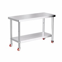 Table de préparation en acier inoxydable sur roulettes pour restaurant, boulangerie, hôtel, service de restauration, cuisine mobile à double niveau