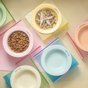 플라잉 접시 고양이 그릇 세라믹 음식 아크릴 스탠드 마시는 세라믹 애완 동물 그릇
