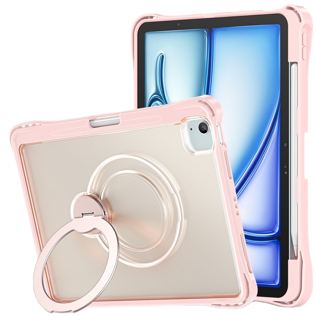 360 Rotating Universal Tablet Protective Case Slim Cover Case with Shiny Clear Back Shell for iPad Air 11 Inch M3 2025 M2 2024