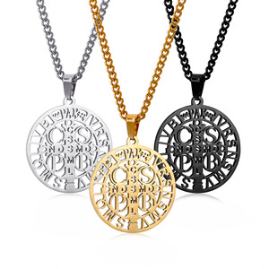 Collier pendentif croix d'exorcisme en acier inoxydable pour homme, amulette personnalisée de l'Exorciste, bijou cadeau, carte de <span class=keywords><strong>la</strong></span> Sainte-Croix <span class=keywords><strong>Benedictine</strong></span> - Product Image 1