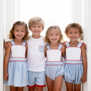 Set di Abbigliamento per Neonata, Tutina con Bordo Rosso Ric Rac per il 4 Luglio, Vestitino in Cotone per Neonata - Product Image 1