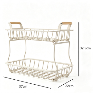 Rak Penyimpanan Buah 2 Tingkat dari Besi untuk Rumah Tangga, Keranjang Kawat Logam untuk Roti, Buah, Camilan, Pengatur Meja Dapur - Product Image 2