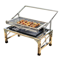 Barbecue réglable en acier inoxydable pour camping, foyer double face 180° °   Grille de barbecue pliable pour pique-nique et camping en plein air