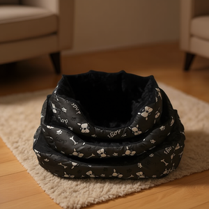 Cuccia Quadrata Nera per Cani con Stampa, in Tessuto Oxford e Peluche di Coniglio per Animali Domestici - Product Image 3