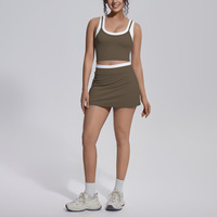 Nieuwe collectie kleurblok geribbelde tanktop dames yogarock met zijzakken tennisrok fitness workout outfit set