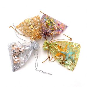 Wholesale Gold Foil Rose Flower Gauze Drawstring <b>Bag</b> Organza Wedding Candy Gift Packaging Decoration Model 002 Custom Logo China - Product Image 4