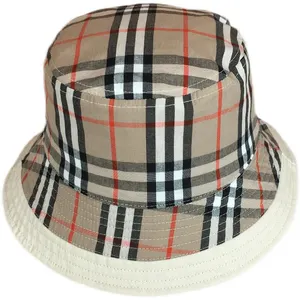 Logo personalizzato cappello a secchiello a quadri classico cappelli da pesca estivi in morbido cotone scozzese per cappello da donna da uomo