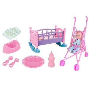 ITTL 14 pouces boisson et pipi bébé poupée ensemble de jeu lit et poussette vinyle poupée poussette jouet pour les filles - Product Image 1