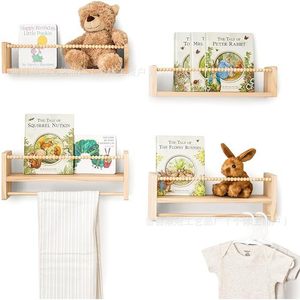 <b>Wall</b> <b>Mounted</b> Wooden <b>Shelf</b> 3 Tier Rectangle For Kids Books And Toys Easy Cleaning - Product Image 1