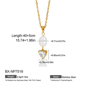 Collar Minimalista de Acero Dorado con Colgante de Perla y Zirconia en Forma de Lágrima, Cadena Ajustable, Joyería Diaria para Mujer - Product Image 5