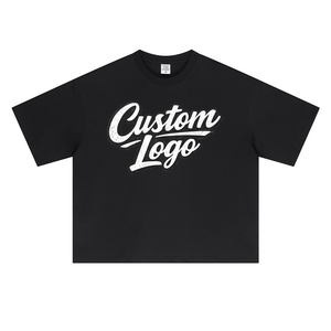 Custom Screen Printing Print Logo Blank Cotton Cropped Boxy Fit Plain <b>Tshirt</b> T-shirt HeavyWeight T Shirt For Men - Product Image 1