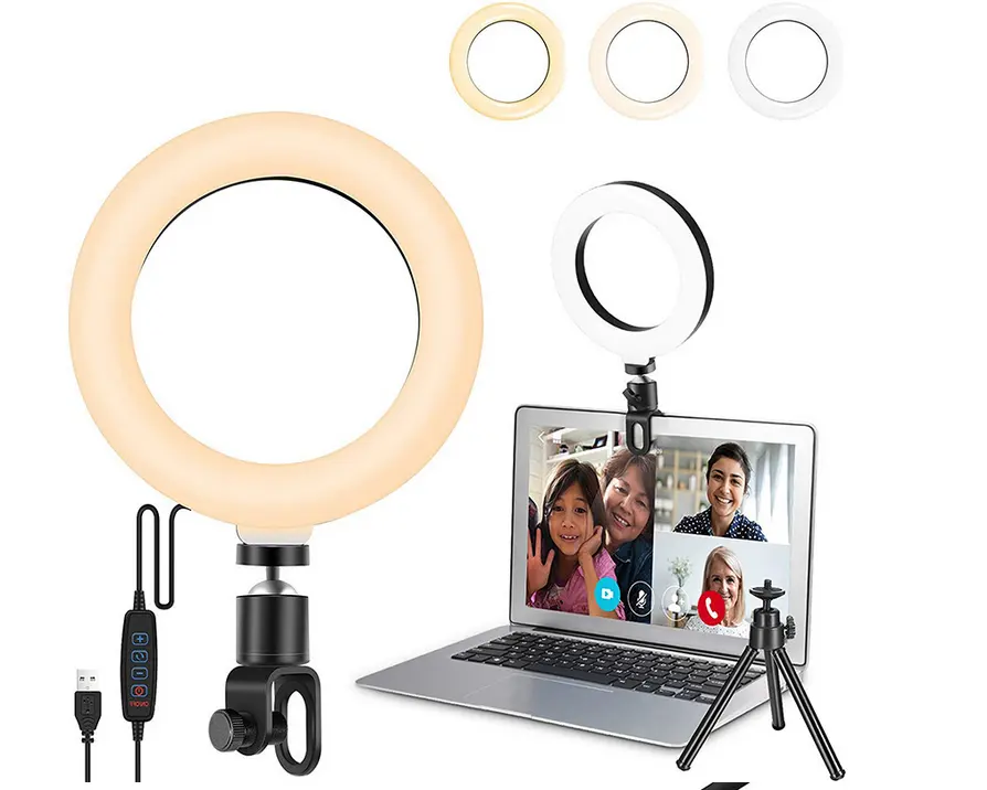 مصنع السعر المنخفض كاميرا فيديو مؤتمر الإضاءة عكس الضوء Selfie مصباح مصمم على شكل حلقة مع حامل مشابك كليب على Tik Tok ماكياج