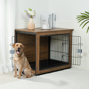 Modern Black Steel Wire Powder-Coated Pet Cage Rectangle Indoor Dog <b>Enclosure</b> Dual Lock Easy Cleaning Solid Design Large Box - Product Image 1