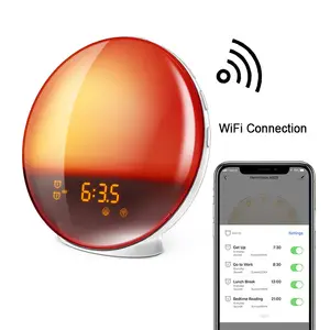 Lámpara de mesita de noche con Control inteligente por aplicación, reloj despertador, amanecer inteligente