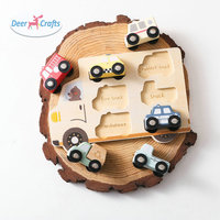 Gratis kustom Montessori mainan pendidikan 3D kayu Kendaraan Jigsaw puzzle untuk 1 2 3 tahun anak laki-laki perempuan DA04683