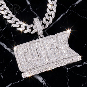 Custom VVS Moissanite Iced Out <b>Initial</b> <b>Pendant</b> Luxury Hip Hop Baguette Diamond 925 <b>Silver</b> 3D Name <b>Pendant</b> Fine Men Jewely - Product Image 1