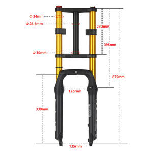Fourche de vélo BOLANY noire, tige de 34 mm, roue de 26 pouces, réglage du rebond, suspension double épaule, lame de 330 mm, axe QR - Product Image 1