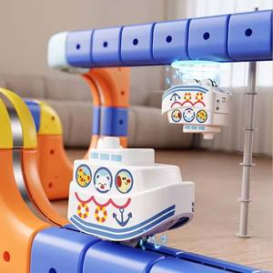 Nouveau jouet éducatif pour enfants, blocs de construction de piste à grande vitesse - Ensemble de jeu de <span class=keywords><strong>voiture</strong></span> électrique sur rail de dessin animé requin océanique pour un jeu créatif - Product Image 4