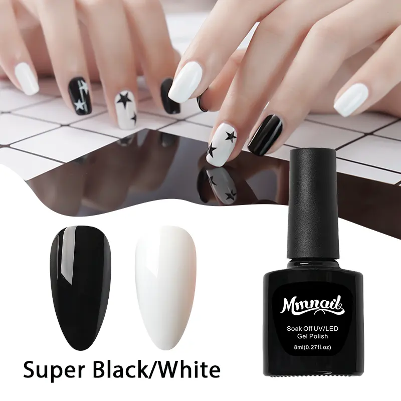 HS Custom Logo Nail Art High Pigmented Super Black White Color Gel Polish Long Lasting Gel Nail Polish