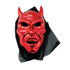 Masque intégral de démon rouge plaqué or avec voile noir, masque d'horreur de démon fantôme, accessoires de cosplay d'Halloween, masques de visages d'êtres étrangers - Product Image 4