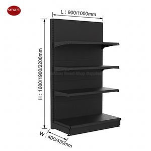 Étagère gondole double face noir mat à dos plein, présentoir commercial pour l'industrie agroalimentaire et la chaîne d'approvisionnement des entreprises - Product Image 2