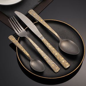 Ensemble de couverts occidentaux en acier inoxydable, 4 pièces, manche à motifs, pour restaurant et hôtel - Product Image 3