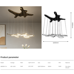 Modern Hanging Shape Golden 84W Pendant Light Hotel Designer Chandelier Adjustable Height LED 3-Year Warranty AC 85-265V Zinc - Product Image 3