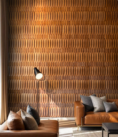 Panneau mural en bois texturé 3D pour fond de télévision, décoration intérieure d'hôtel, café, revêtement en mosaïque de bois dur recyclé pour la maison