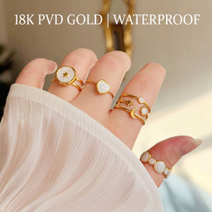 แหวนสแตนเลส 304 ชุบทอง 18K PVD แบบขายส่ง ปรับขนาดได้ กันน้ำ <span class=keywords><strong>แฟ</strong></span>ชั่นเครื่องประดับรูปดอกทานตะวัน หัวใจ เปลือกหอย สำหรับผู้หญิง - Product Image 2