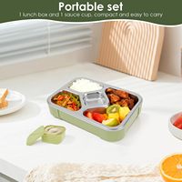 Boîte à repas en acier inoxydable avec compartiments et couvercle, 4 compartiments, avec pot à sauce, nettoyage facile, fermeture hermétique, récipient alimentaire compartimenté