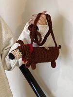Sac à bandoulière pour téléphone portable en forme de chien saucisse mignon, tricoté à la main, tissé, design dessin animé - Cadeau du Nouvel An pour enfants