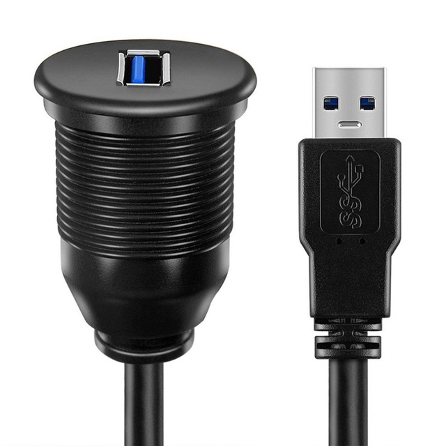 Waterproof Flush Mount USB Dock Adapter Dashboard Pan USB 3.0 Port Male to Female Extension Cable for Car Motorcycle