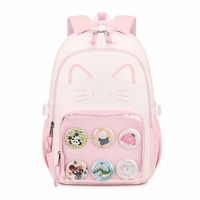 Sac à dos pour ordinateur portable grande capacité 27L motif chat mignon, avec poche détachable en maille pour badges, léger et résistant à l'eau, idéal pour l'école